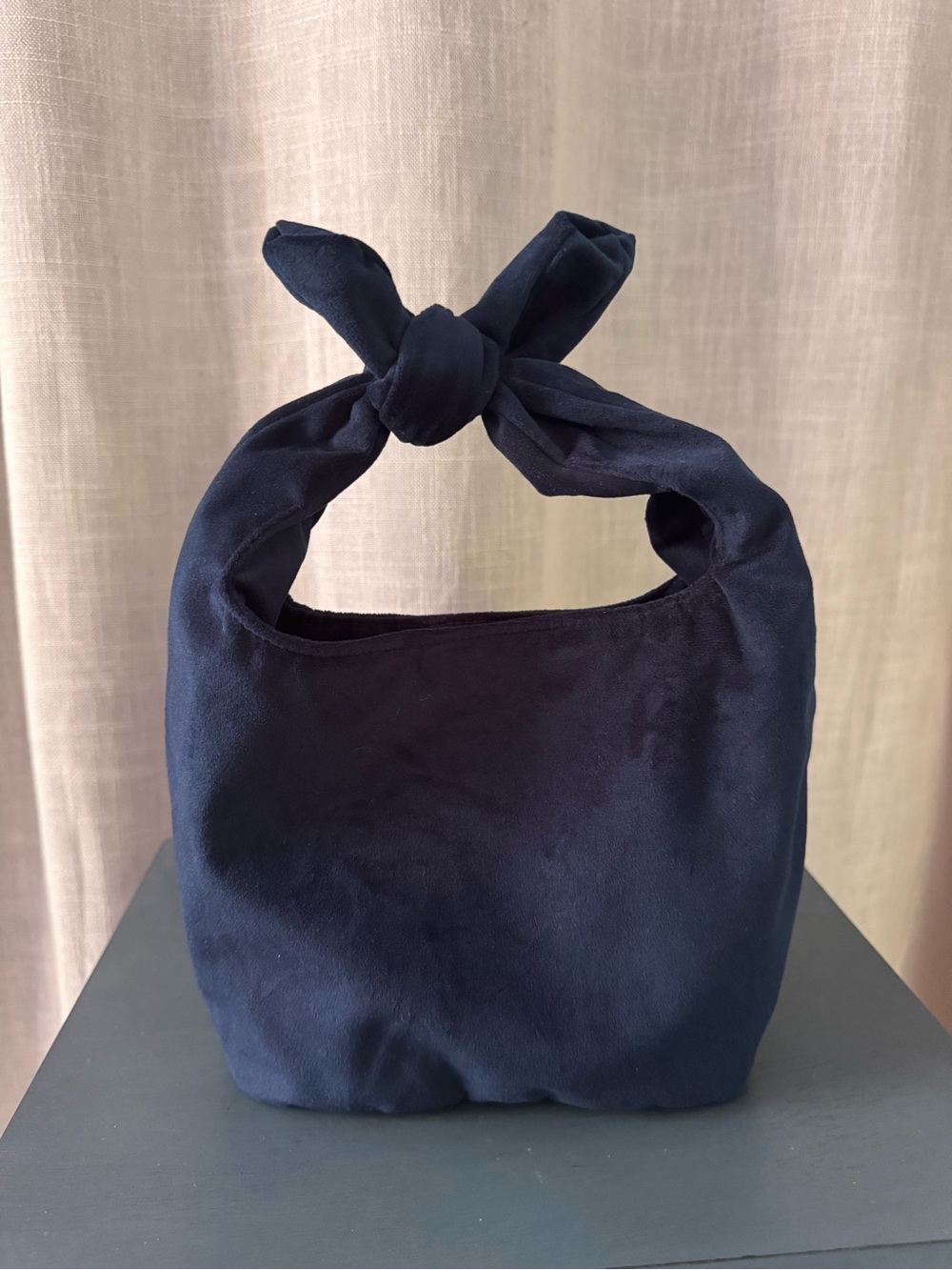 Lightweight dark blue velvet bowtie mini satchel handbag